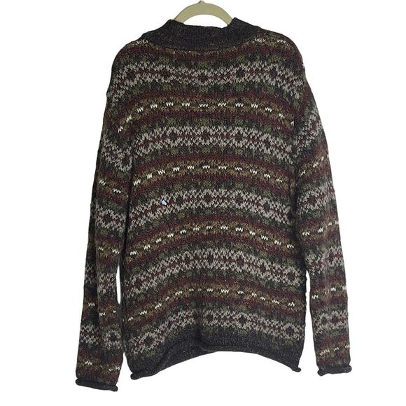 Vintage 90's Carolyn Taylor Oversized Aztec Brown Mock Neck Sweater-Size Medium - Picture 2 of 4
